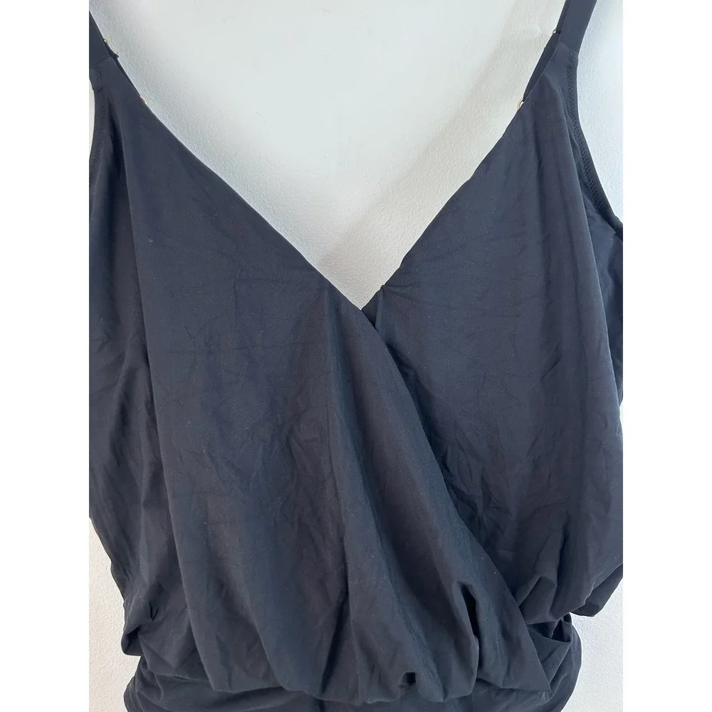 Gottex Profile Black Ruched Surplice One Piece Swimsuit‎ Adjustable Straps Sz 14